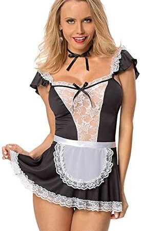 SHESHY Women Sexy Lingerie Maid Cosplay Costume French Naughty Cute Lace Dress Lingerie Babydoll Sleepwear