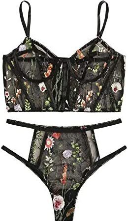 AMhomely UK Stock Sale Clerance Ladies Sexy Temptation See-Through Underwear Floral Embroidery Mesh Underwear Plus Size Comfort Seamless Sleep Bra Sexy & Super Soft Stretchy Bra