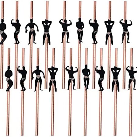 18Pcs Hen Do Accessories Rose Gold Penis Straws Willy Straws Hen Party Straws Eco-Friendly Paper Straws with Dancing Men, Hen Do Straws Bride Straw for Bridal Shower Bachelorette Party Favors Supplies