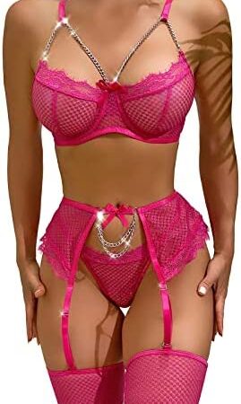 AMhomely Sexy Underwear for Women Naughty 2 Piece Sets Sexy Adult Babydoll Lace Bowknot See Through Sleepwear Intimates Thong With Garter Panty Lingerie Set Comfy Erotic Nightwear Chemise