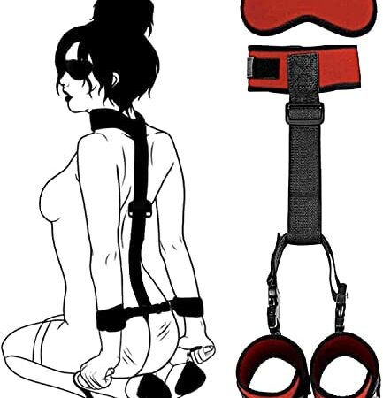 BDSM Bondage Set Restraints Sex Toy Extreme Sex with Handcuffs and Eye Mask Set Sex Toy Restraint Set for Couples Beginners Sex Toys (Red)