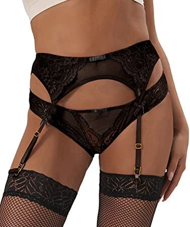 comeondear Womens Suspender Belts Lace Garter Belt Plus Size Lingerie and a Matching Thong UK 8-22