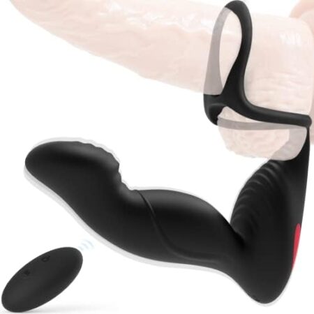 Sex Toys with Vibrators for Couple Men & Women, Anal Plug Dual Penetration with Cock Ring & Scrotum Edging Teasing Stimulation Erotic Sexy Gadget with Whip and Remote Control
