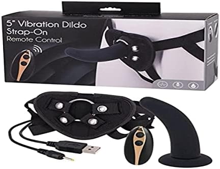 5" Vibration Dildo Strap-on with Remote Control & Harness in Black by Seven Creations