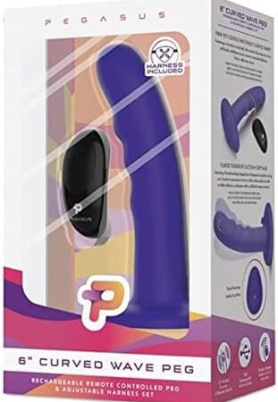 Glas Pegasus,Rechargeable Curved Wave Peg Purple, 6-Inch Dildo Dong Includes Remote Control & Adjustable Harness, (PEG-003)