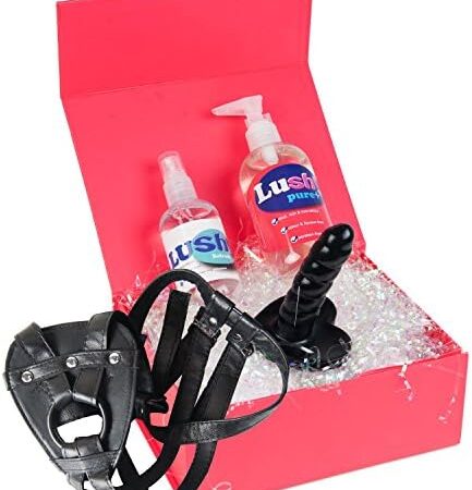 Sh! Anal Strap On Dildo Kit : S (Fits 10-12) Beginners Strapon Sex Set: Small 3.75 Inch Dildo, Leather Harness, Lube & Toy Cleaner
