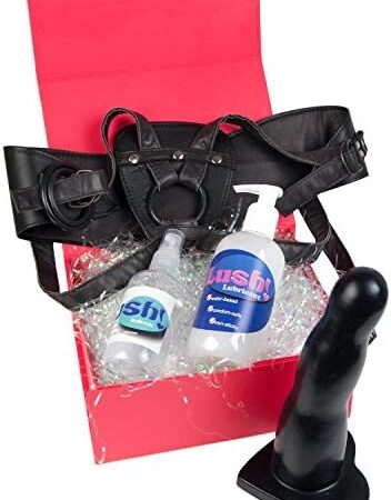 Sh! Big Strap On Dildo Kit : S/M (Fits Size 6-12) Super-Size Strapon Sex Toys Set: Large 7.5 inch Dildo, Leather Harness, Lube & Cleaner Save £7